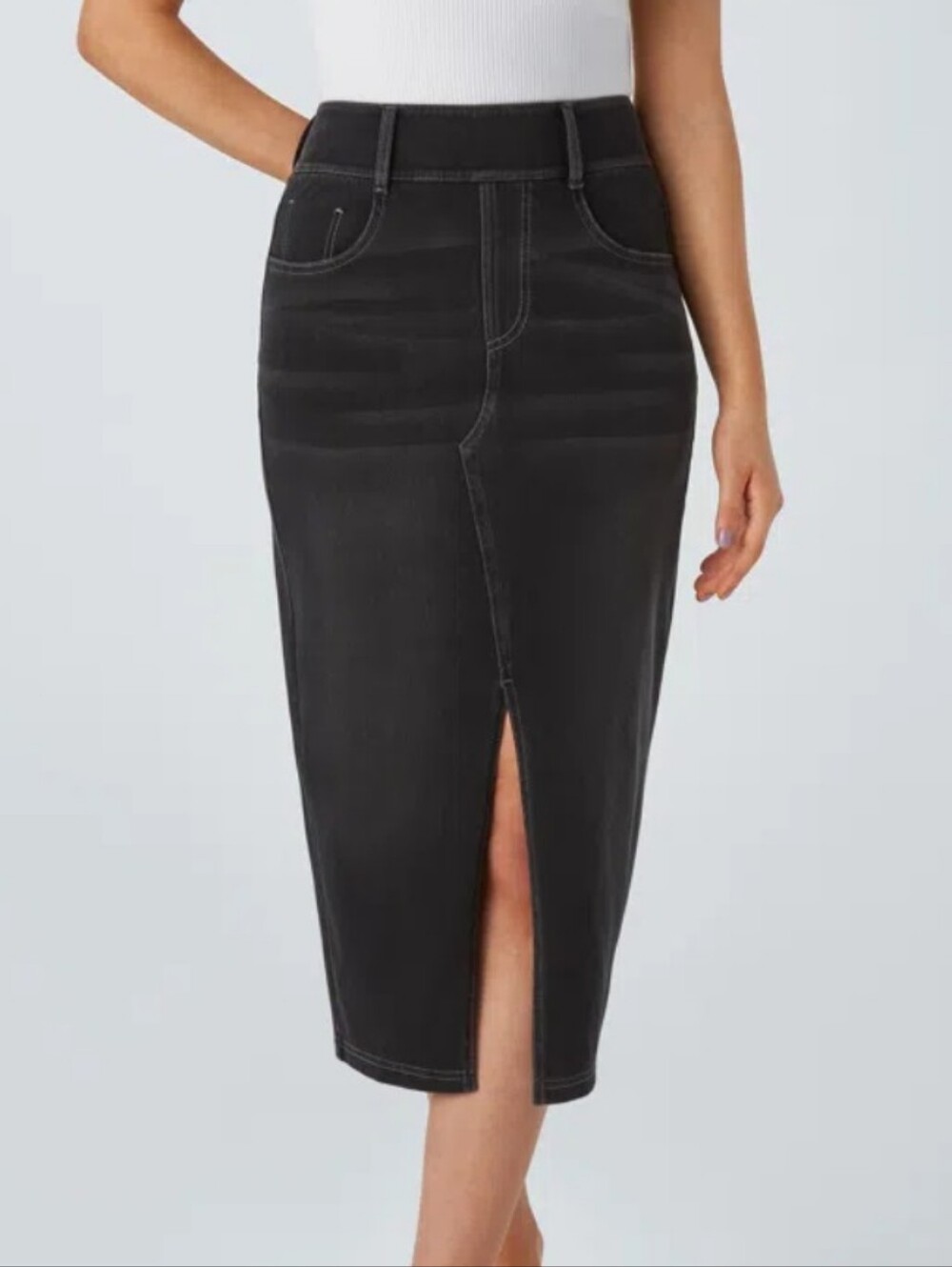 Halara Flex High-Waist Bodycon Washed Denim Casual Midi Skirt